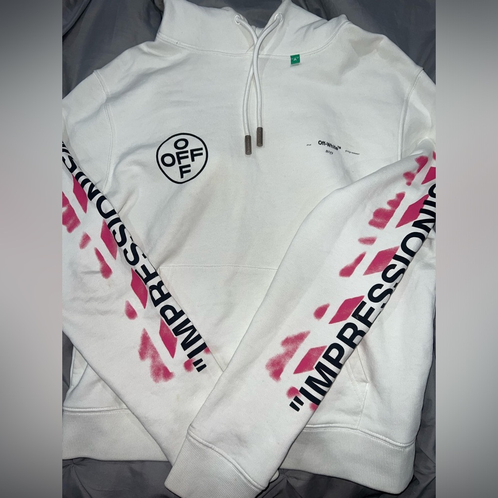 off white white and pink hoodie